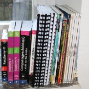 A small library with Raspberry Pi related books and magazines